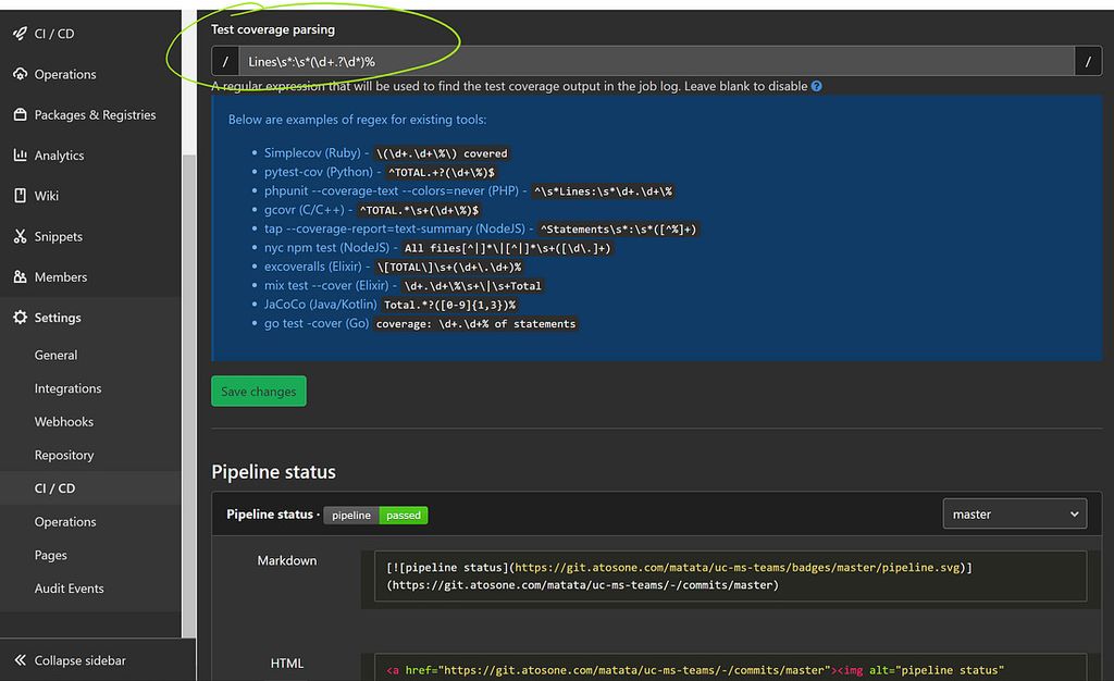 Regular expression used for test coverage parsing