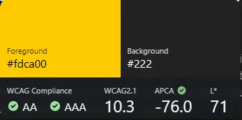VisBug contrast checker showing WCAG and APCA results side by side.